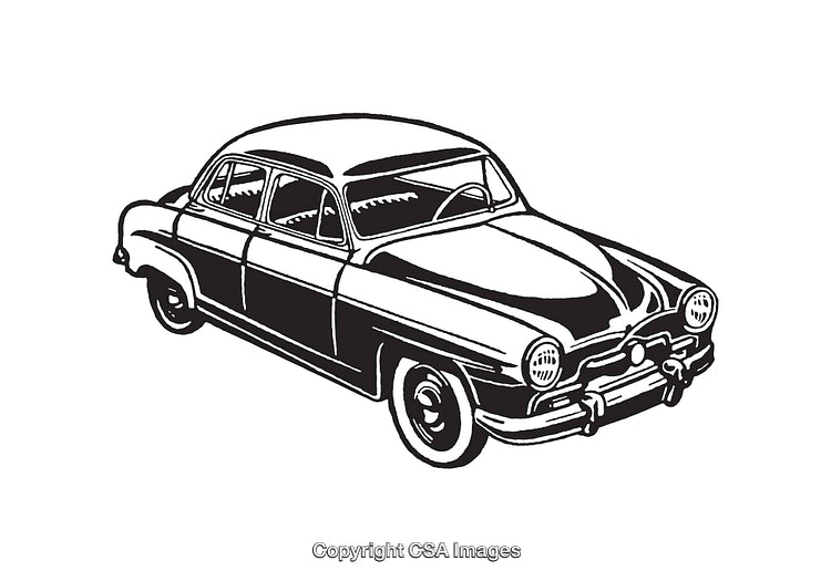 Classic Black and White Retro Car Line Art Illustration