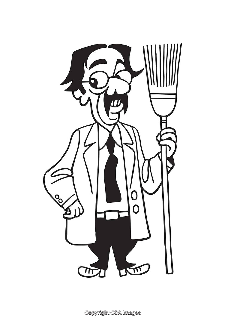 Cartoon Character Holding a Broom in a Professional Attire