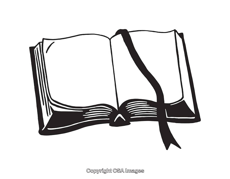 Black and White Line Art of Open Book with Bookmark