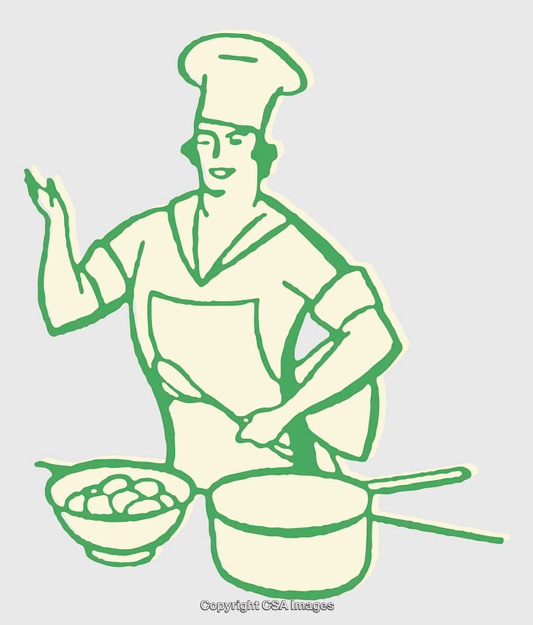 Color Line Art Illustration of a Chef Cooking in the Kitchen