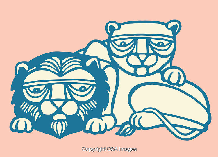 Illustrative Color Line Art of Lion and Otter in Bold Design