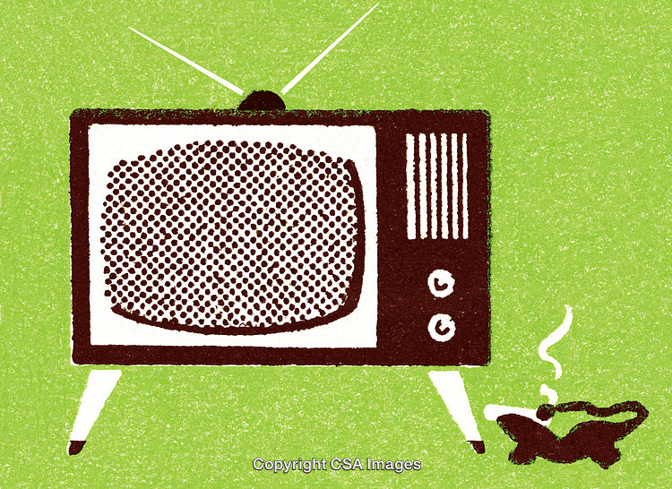 Retro Television Set with Smoking Lamp on Bright Green Background