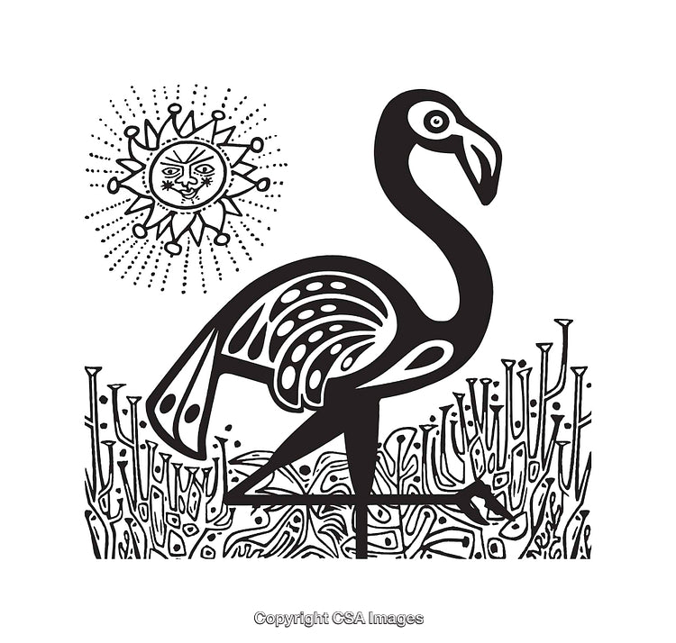 Abstract Flamingo and Sun Line Art Inspired by Nature
