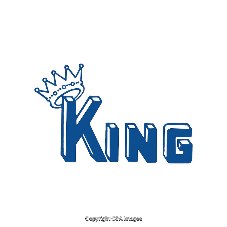 Blue Graphic Design Featuring King Text with Crown Symbol