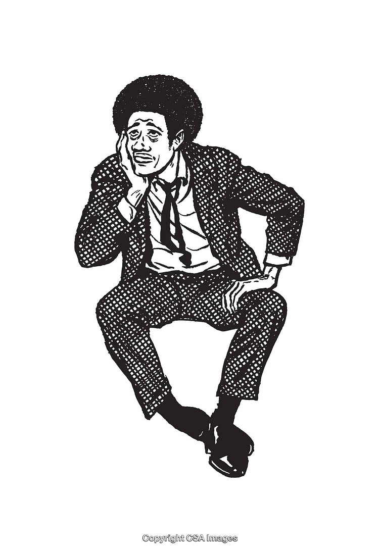 Black and White Line Art of a Seated Man in a Suit