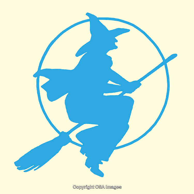 Silhouette of a Witch on Broomstick with Circular Design