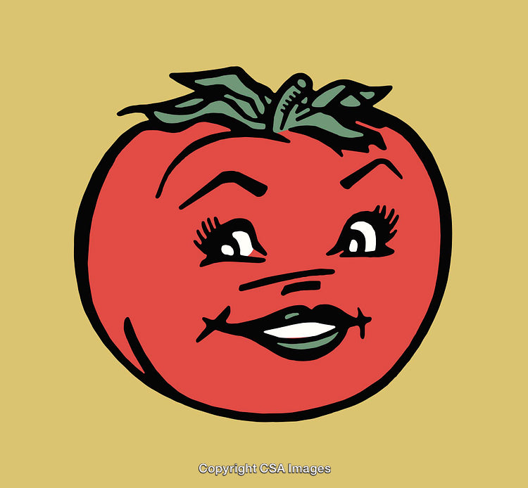 Playful Cartoon Tomato with a Vibrant Expression on Beige Background