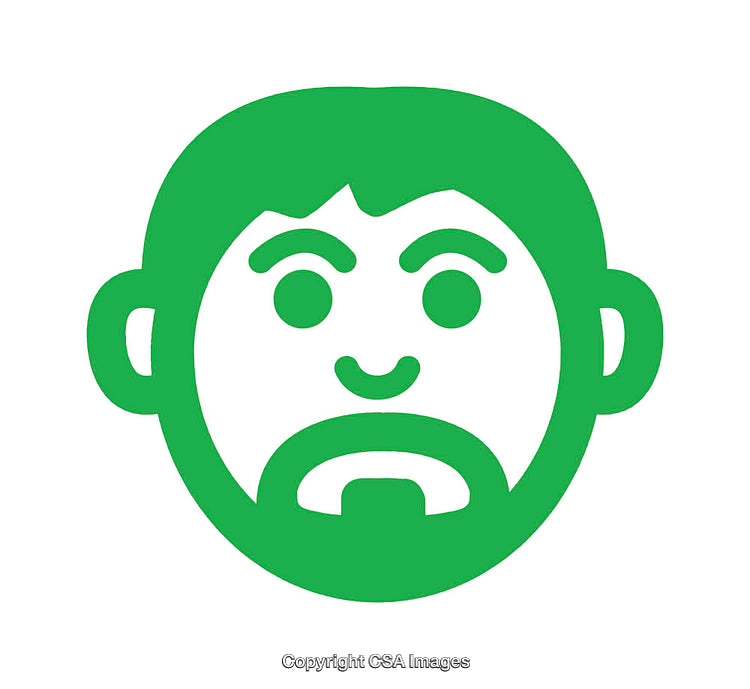 Green Icon of a Smiling Bearded Man on White Background