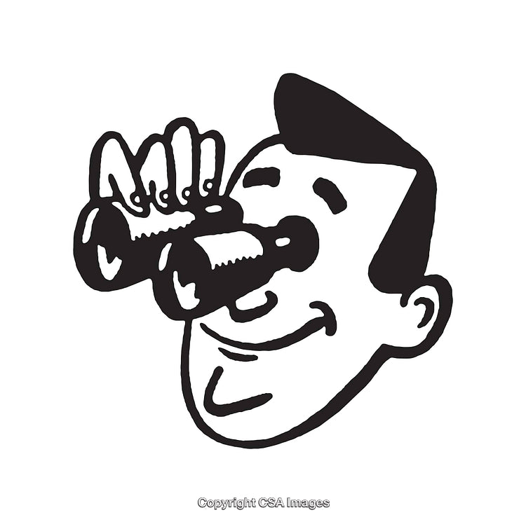 Black and White Line Drawing of a Man Using Binoculars