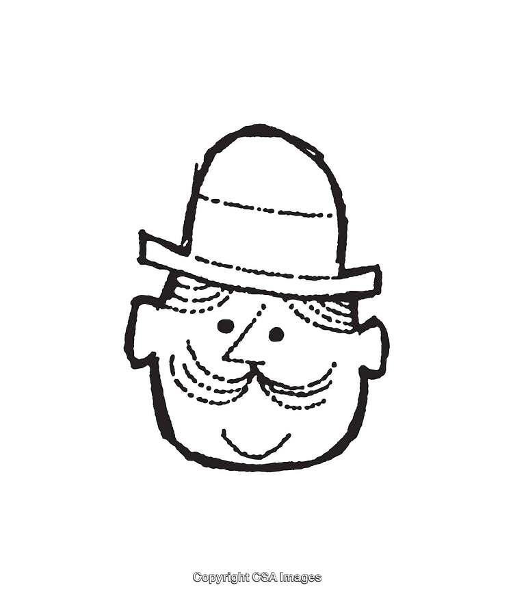 Hand-Drawn Line Illustration of a Friendly Mustached Face with Hat