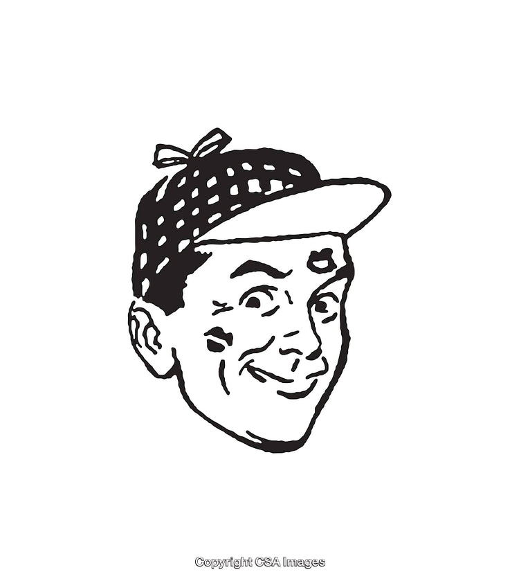 Vintage Black and White Line Art of a Smiling Individual