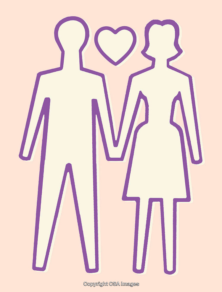 Line Art Illustration of Couple Holding Hands with a Heart Icon