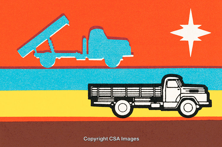 Illustration of Trucks with Vibrant Colors and Retro Aesthetic Design