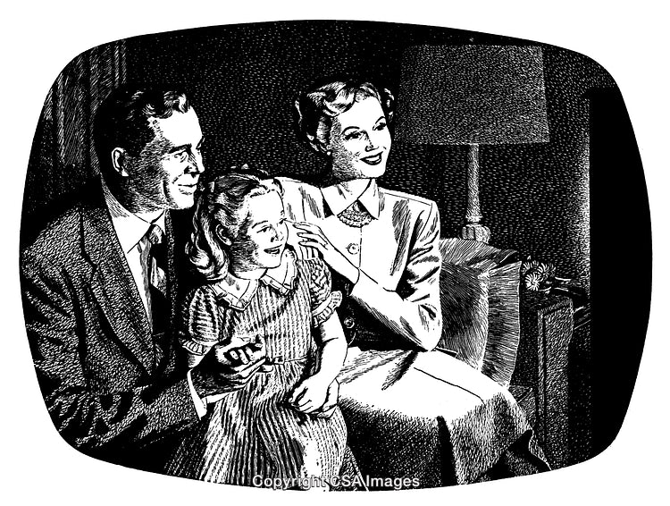 Black and White Retro Style Family Scene Watching Television Together