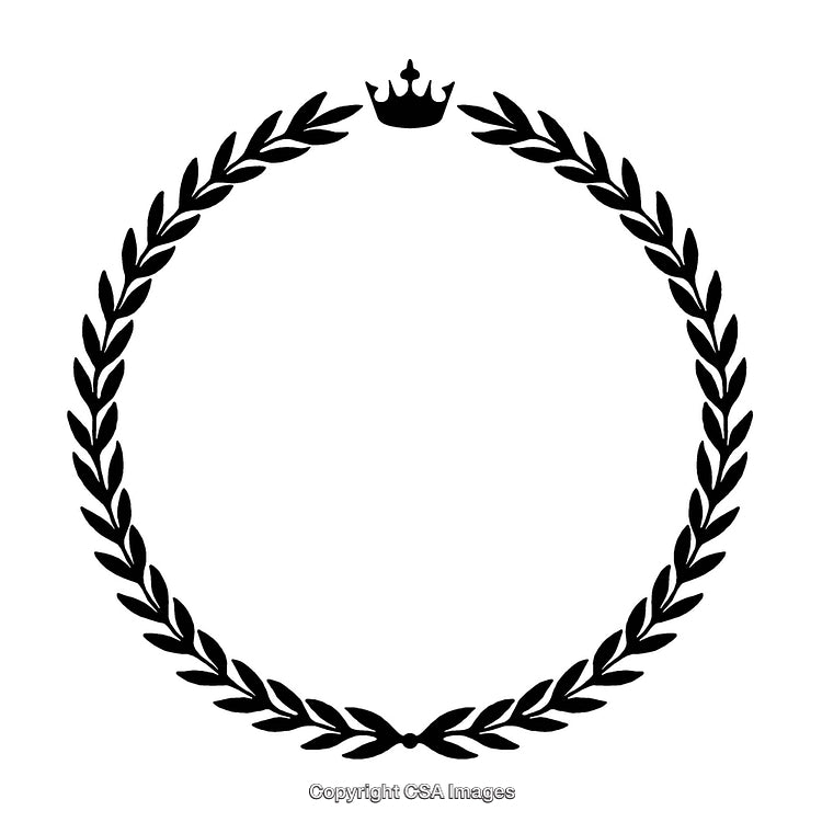 Black And White Laurel Wreath With Centered Crown Design