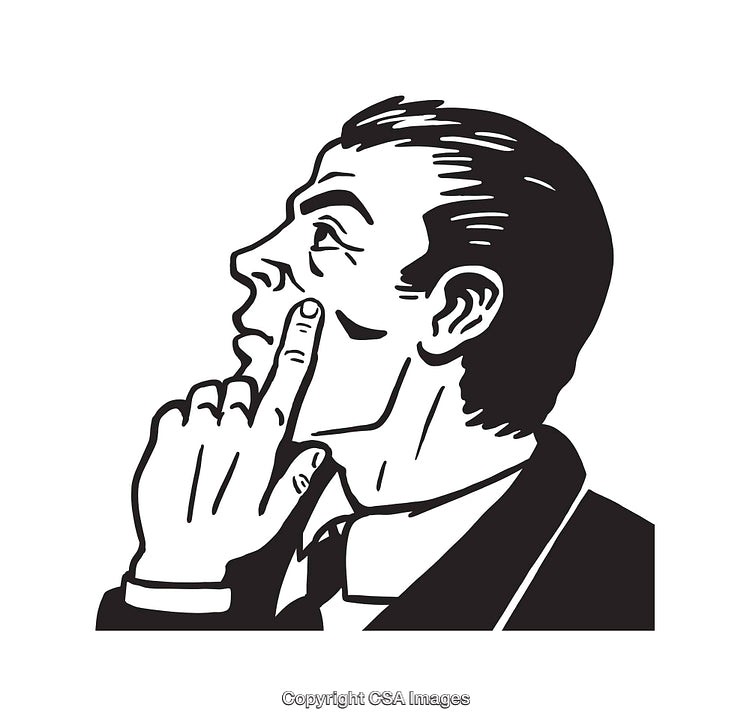 Black And White Illustration of Pensive Man in Thoughtful Pose