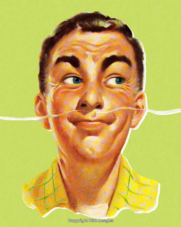 Retro Style illustration of a Smiling Boy with Humor and Whimsy