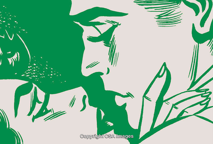 Graphic Artwork Depicting Close Neutral-Toned Couple in Intimate Green Illustration
