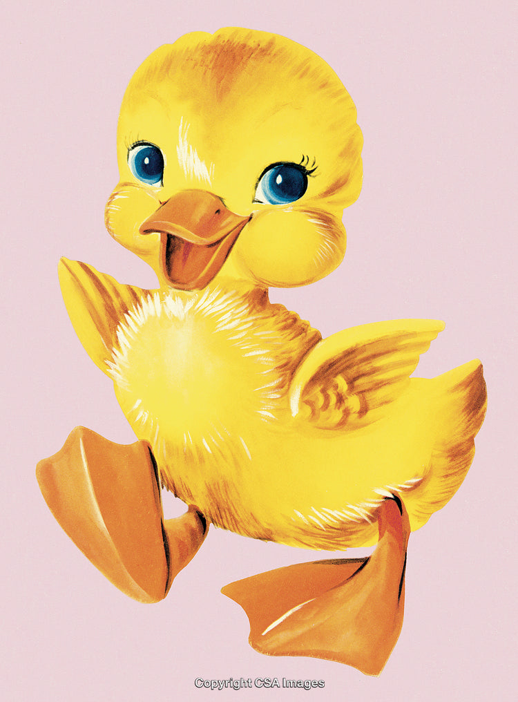 Charming Illustration of a Happy Duckling on a Pastel Pink Background