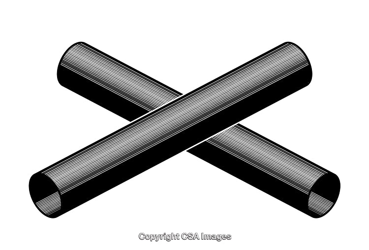 Engraved Black and White Crossed Cylinders on White Background
