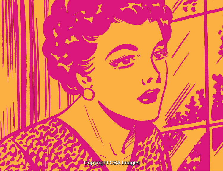 Pop Art Illustration of a Woman in Vibrant Colors and Stylized Design