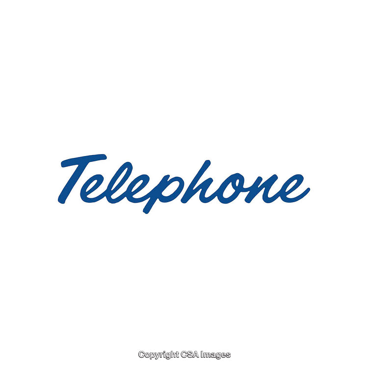 Blue Cursive 'Telephone' Text on White Background Minimalist Typography Design