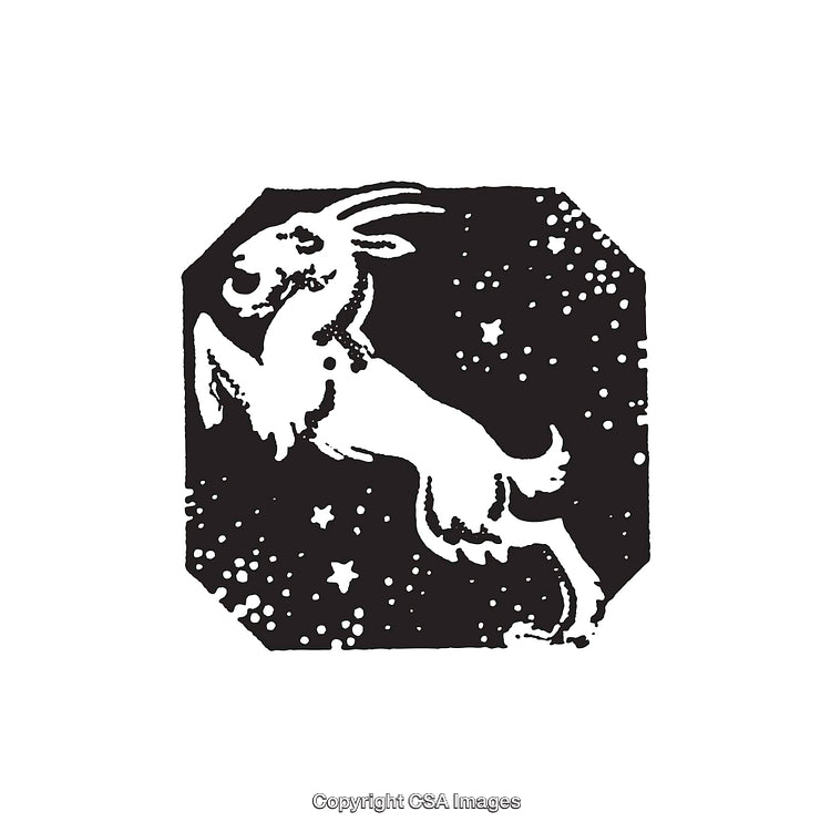 Black And White Line Art Illustration of a Goat with Astral Elements