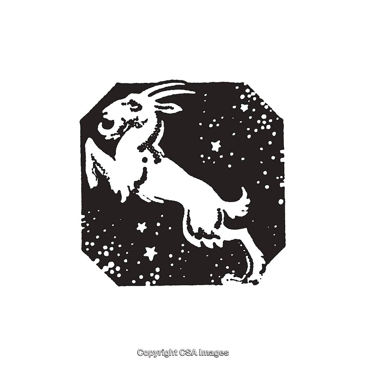 Black And White Line Art Illustration of a Goat with Astral Elements