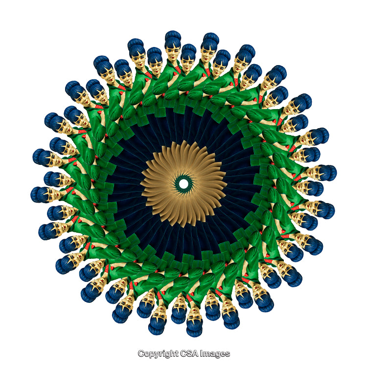 Colorful Kaleidoscope of Repeated Patterns Featuring Toy Figures in Uniform Display