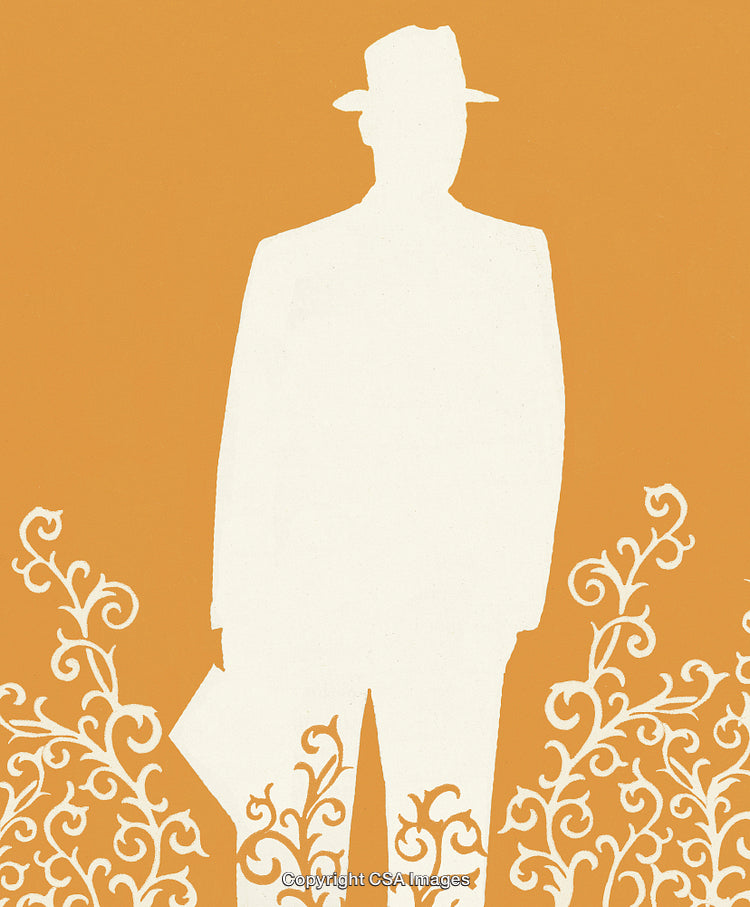 Silhouette of a Man with Briefcase on an Ornamental Background