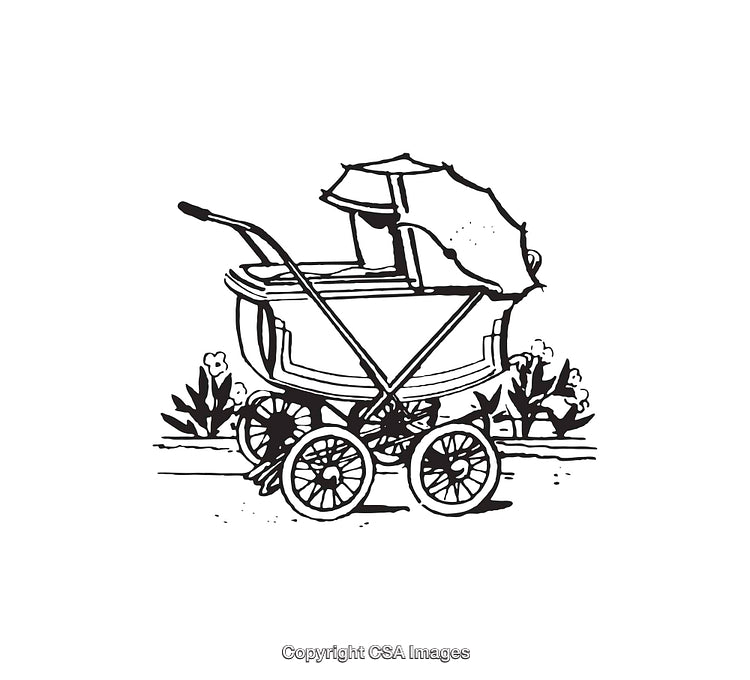 Vintage Baby Carriage Illustration with Detailing and Floral Decorations