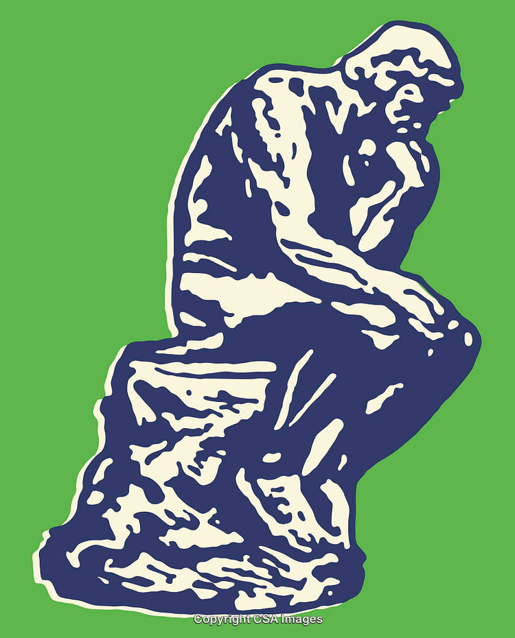 Abstract Line Art of a Thinker Statue Over Green Background