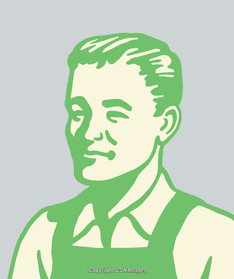 Vintage Style Green Line Art Portrait Illustration of a Man