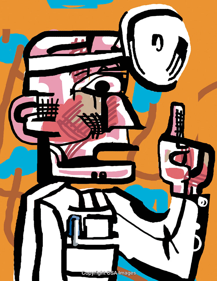 Abstract Illustration of a Medical Professional in Bold Colors and Lines