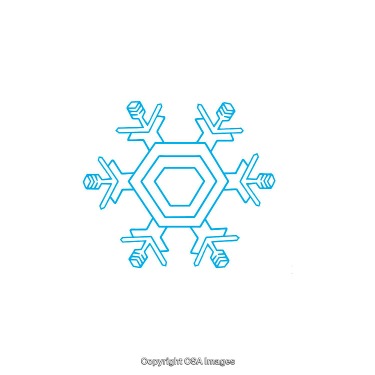 Blue Geometric Snowflake Illustration with Hexagonal Patterns and Sharp Edges