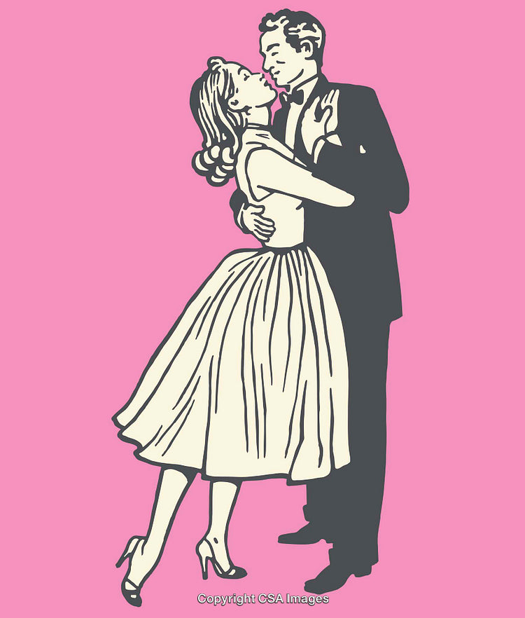 Romantic Retro-Style Illustration of a Couple Dancing in Formal Attire