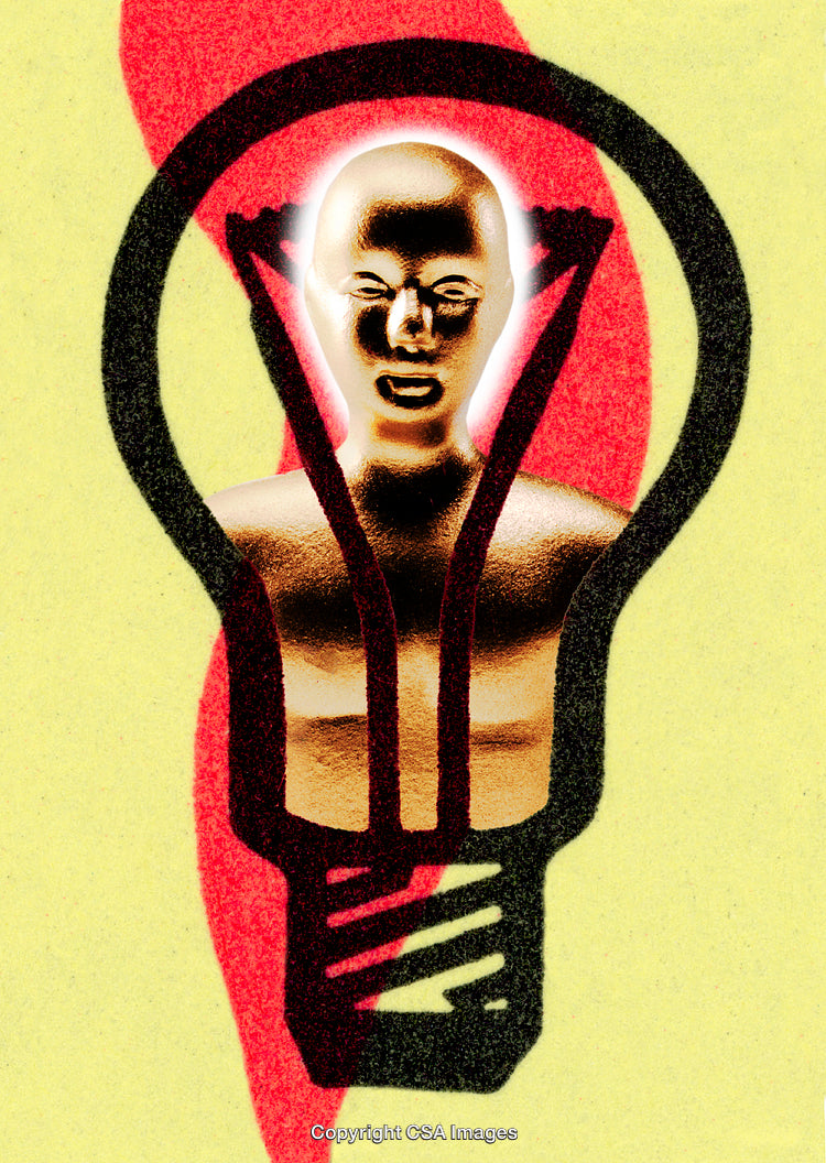 Abstract Light Bulb Design with Gold Head and Bright Colors