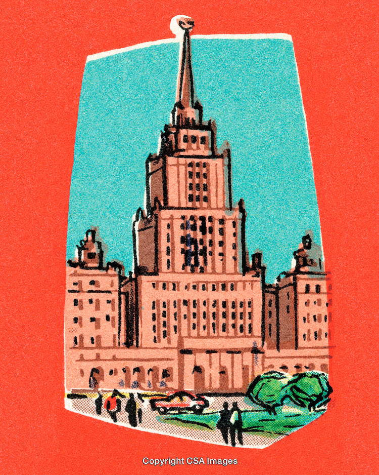 Illustration of a Historic Building Against Vibrant Colors in Artistic Style
