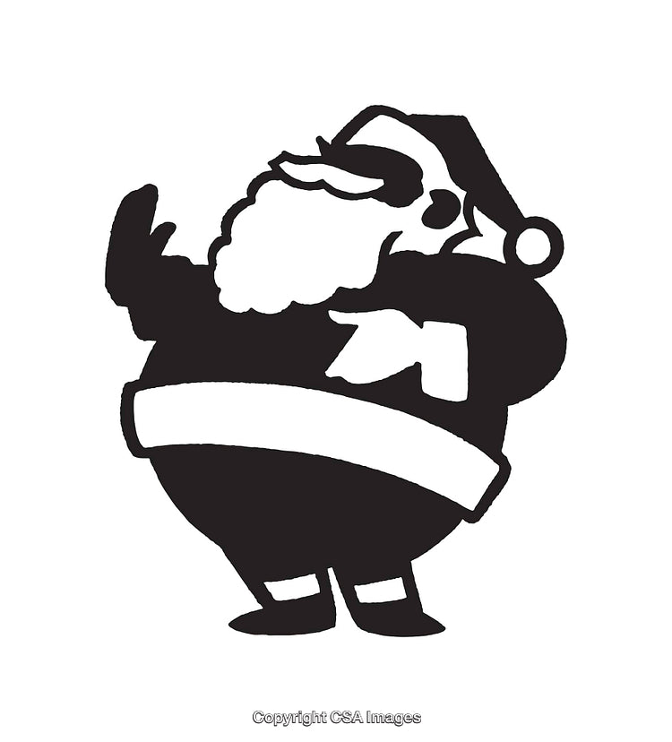 Black and White Santa Claus Line Art Illustration in Festive Pose