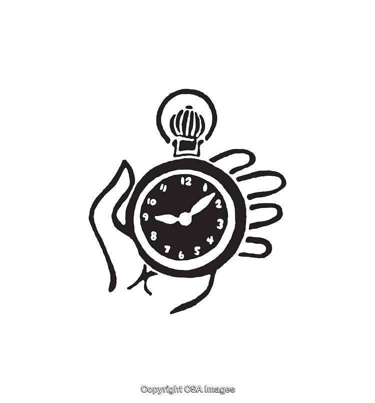 Black and White Illustration of a Stopwatch in Hand