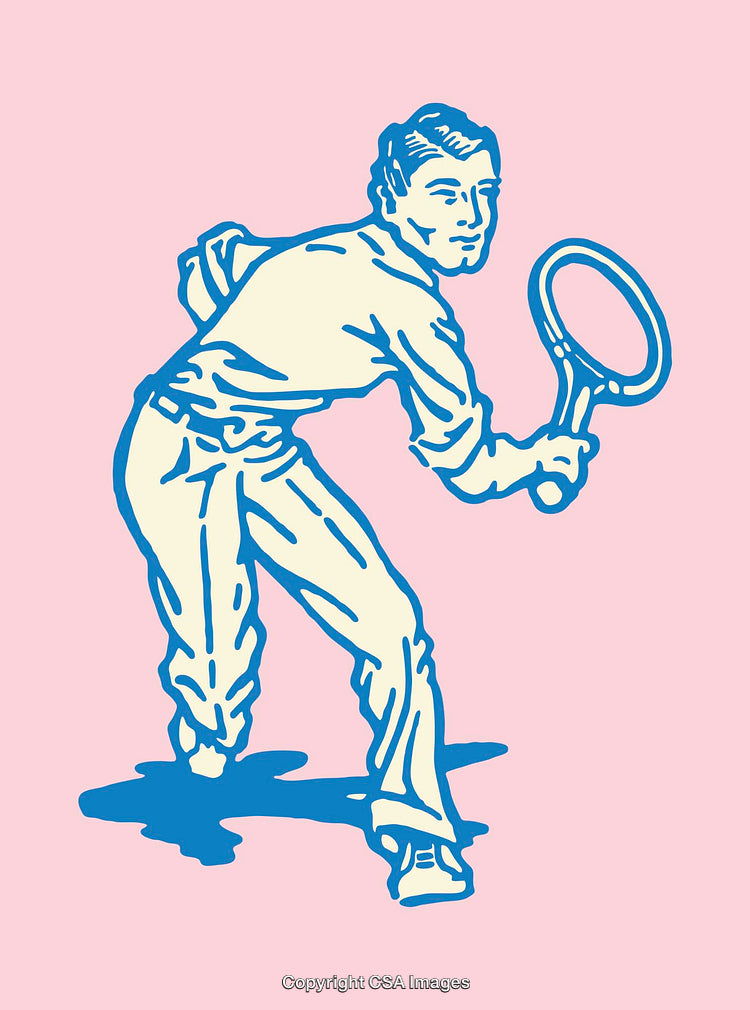 Vintage-Inspired Tennis Player Line Art in Retro Color Style