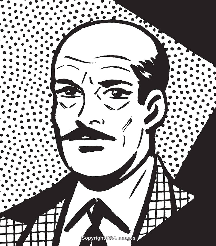 Retro Black and White Portrait of a Man in Vintage Illustration Style