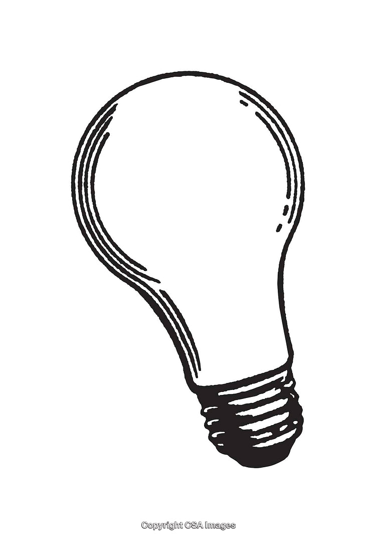Black and White Line Art Illustration of a Light Bulb Design