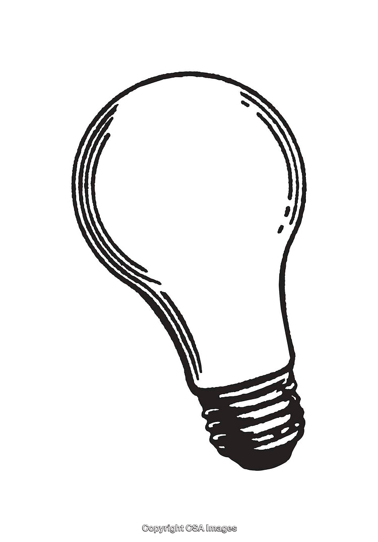 Black and White Line Art Illustration of a Light Bulb Design
