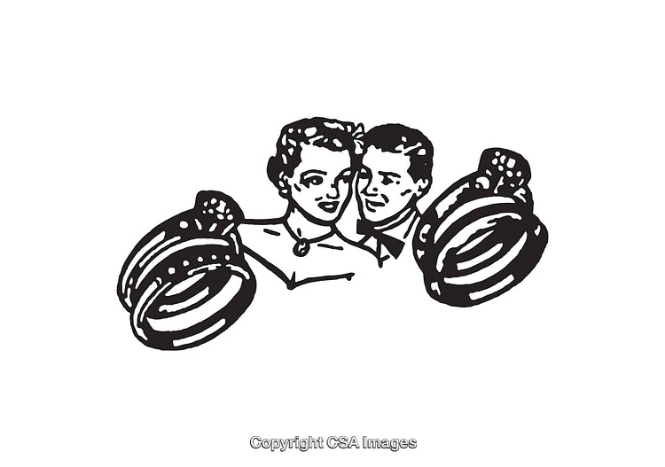 Vintage Line Art Illustration of Couple and Wedding Rings