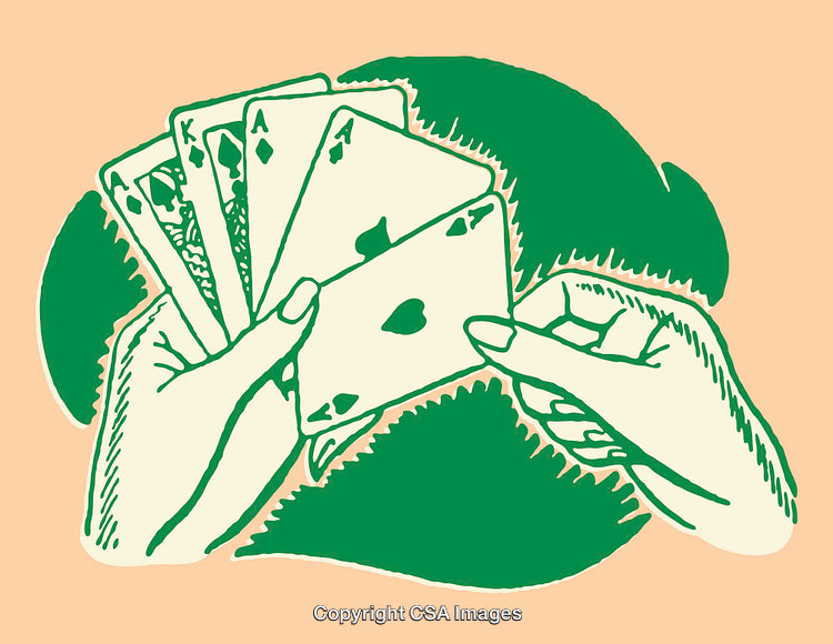 Color Line Art of Hands Holding Playing Cards Illustration