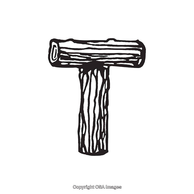Rustic Wooden Letter T with Hand-Drawn Details on White Background
