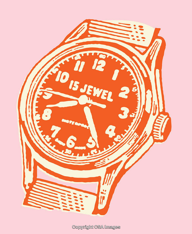 Vintage Style Illustration of a Colorful Wristwatch on Pink Background