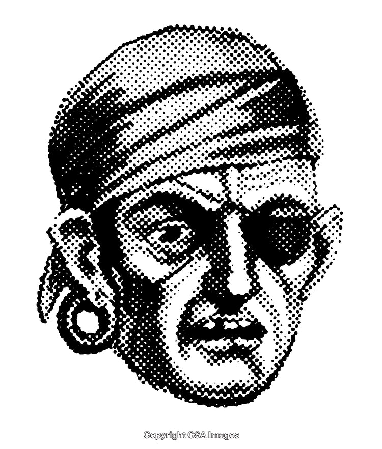 Vintage Black and White Pirate Head Halftone Illustration