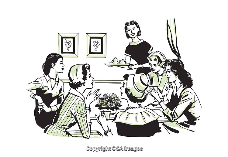 Elegant Vintage Illustration of Women Enjoying a Social Gathering